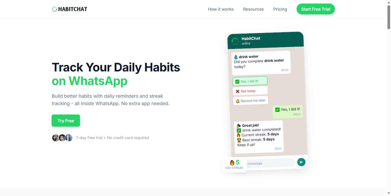 HabitChat WhatsApp habit tracker